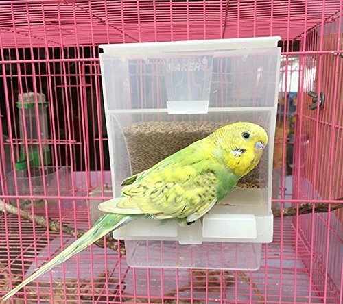 Hypeety Automatic Bird Feeder No Mess Parakeet Cage Seed Food Dispenser | Seed food container perch, anti-scatter design, auto clear acrylic food bowl, easy to hang and clean, for small/medium birds