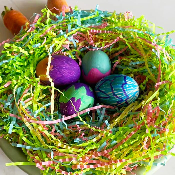 Lridescent Rainbow Easter Grass Crinkle Cut Paper, Raffia Basket Shreds Tissue Paper for Easter Egg Hunt, DIY Gift Packaging, Party Favors Decoration-100g /3.53oz(Rainbow)