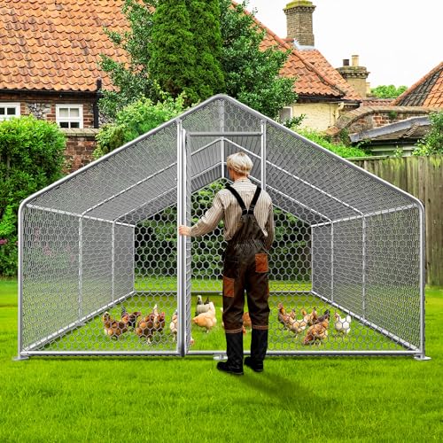 Homgava Large Metal Chicken Coop,19.7'L x 9.8'W x 6.6'H Chicken Run,Walk in Chicken Pen with Cover for Yard,Large Poultry Cage for Duck Rabbit - size: 236.0"L x 120.0"W x 78.0"H