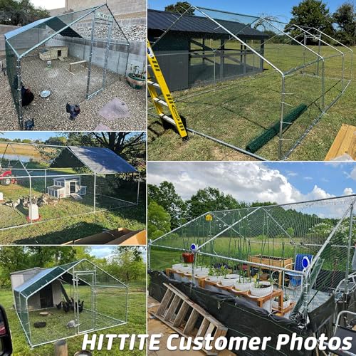 HITTITE Large Metal Chicken Coop with Run, 9.84 x 6.4 x 6.56 ft Walk in Poultry Cage Chicken Run Pen, Outdoor Chicken Runs for Yard with Waterproof & Anti-UV Cover - size: 118.0"L x 76.8"W x 78.7"H
