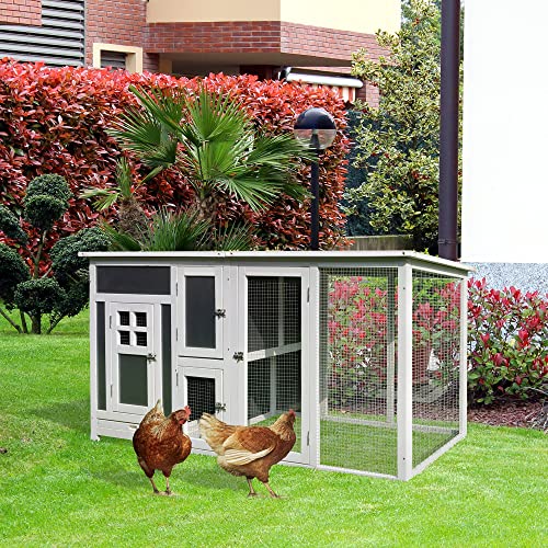 PawHut 63" Outdoor Chicken Coop Wooden, Chicken Cage with Run Area, Nesting Box, Hen House with Waterproof Roof, Removable Tray | Chicken Cage, Waterproof Roof, Removable Tray