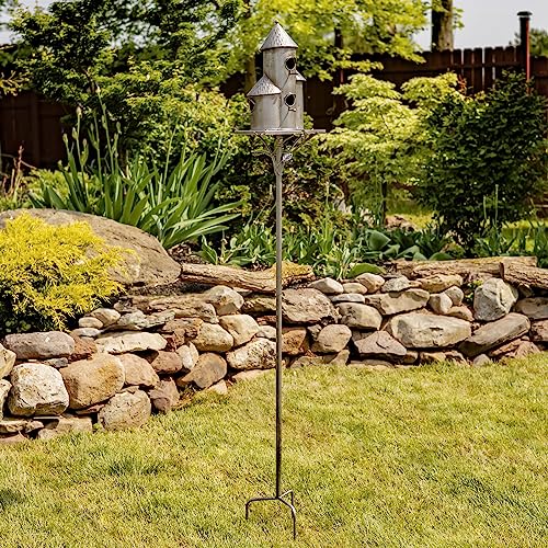 Zaer Ltd. Large Silver Colored Multi-Birdhouse Stakes, Room for 4 Bird Families in Each (Tall Triple Cylinder Homes (Silver Color)) - style: Tall Triple Cylinder Homes (Silver Color)