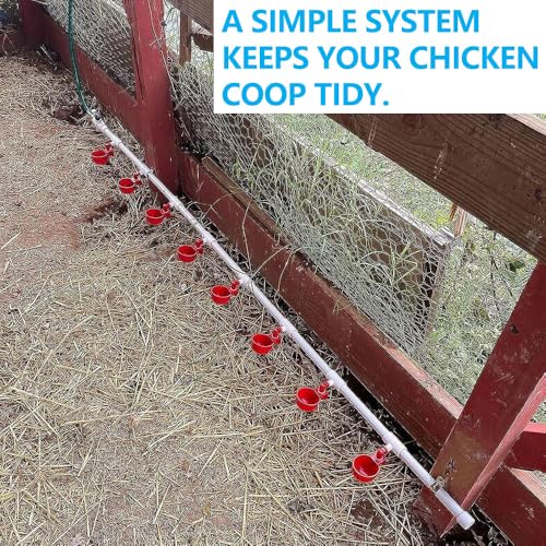Automatic Chicken Watering System with 1/2" PVC Pipe & Hose Connector Kit, Leak-Proof and Easy-Assembly Chicken Drinker for Coops, Compatible with Water Tanks