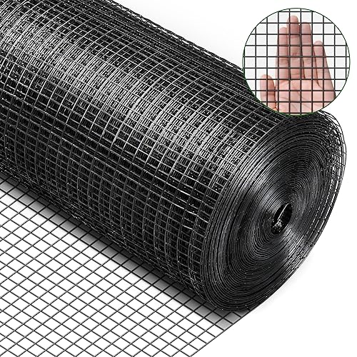 Black Hardware Cloth 1/2 Inch 48" x 100' 19 Gauge, PVC Coating Wire Fence Rolls Vinyl Coated Welded Chicken Wire Mesh for Poultry Netting Cage Fence, Tree Guard Rolls, Chicken Coop