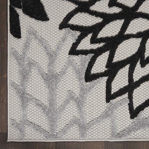 Nourison Home Aloha 6' Runner Black White Fabric Tropical Area Rug (6' Runner) - color: Black White, size: 2' x 6' (Runner)