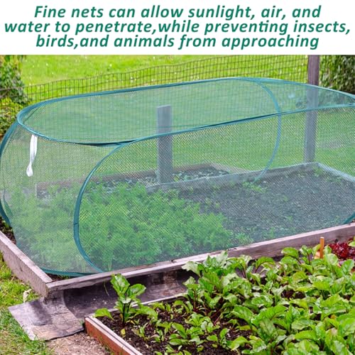 3 Pcs 39" x 18" x 16" Pop Up Garden Plants Cover with 24 Ground Nails, Mesh Netting Covers Net Cage Guard Protector for Protecting Plant Vegetable Fruit Flowers Seedlings Herbs from Birds Animals