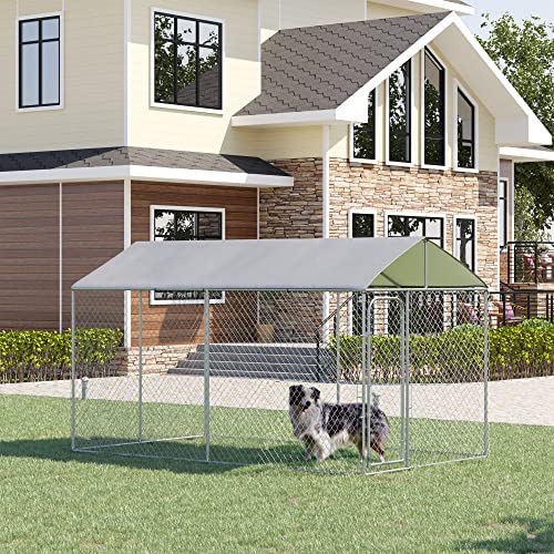 PawHut Outdoor Dog Kennel, Heavy Duty Dog Run Outdoor Fence with Waterproof Cover, Galvanized Chain Link, Secure Lock, 13' x 7.5' x 7.5' | Outdoor Fence, Waterproof Cover, Galvanized Chain Link, Secure Lock - size: 156.0"L x 90.0"W x 90.0"H
