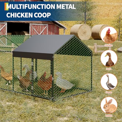 Metal Chicken Coop with Waterproof and Anti-UV Cover, 120" x40" x40" Chicken Run with 3 Doors, Outdoor Chicken Coop for Yard, Walk in Poultry Cage for Rabbit Duck Goose, Black