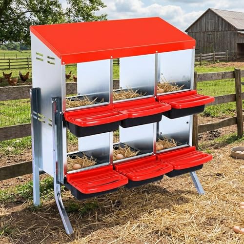 GarveeTech 6-Hole Poultry Nesting Box with Bracket & Egg Collection Tray, Chicken Laying Box with Ventilation Design for Hens & Ducks, Ideal for Backyard Coops and Small Farms - color: Red, size: 6 holes with legs