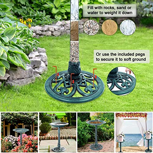 Westcharm 28 Inch Lightweight Verdigris Green Poly Resin Outdoor Birdbath for Outside with Decoration Pedestal Base Stand - Pedestal Bird Bath for Outdoors Yard and Garden - color: Green, size: 28 Inch Tall