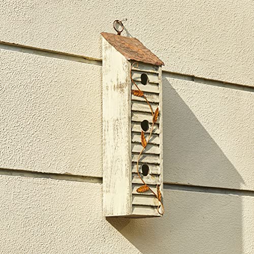 Glitzhome 18" H Wooden Bird House, Hanging Birdhouses for Outdoors, Washed White Distressed Three-Story Cottage Garden Bird House for Chickadee Cedar Wren Sparrow Finch Cardinal - color: 18"H