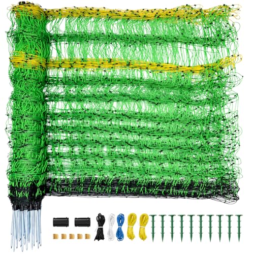 Electric Fence Netting, 49.6" H x 164' L, Portable Livestock Net Fencing with Double-Spike Posts, Movable Mesh for Goats, Sheep, Hogs, Deer & Dogs, Predator Control for Backyard, Farm & Homestead