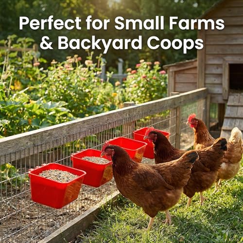 Okllen 30 Pcs Chicken Water Feeder Cups, 16 oz Plastic Hanging Bird Cage Cups for Parrot, Parakeet, Rooster, Pigeon, Bunny, Poultry Coop Gamefowl Supplies, Red