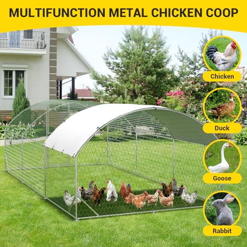 GarveeLife Large Metal Chicken Coop, Metal Chicken Run with Reinforced Triangle Support & Double Doors, Outdoor Walk-in Poultry Cage for Yard, 9.8x19.7x6.5 FT - size: 9.8' x 19.7' x 6.6'