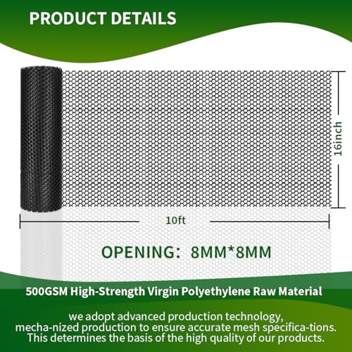 Black Plastic Chicken Wire 16in x 10ft,Garden Netting Fencing | Plastic Chicken Wire Mesh Fence,Barrier for Poultry,Animals,Pets and Balcony - color: Black, size: 16INx10FT