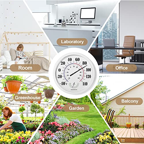 Indoor Outdoor Thermometer Wall Large Numbers Thermometer No Battery 10" Hanging Digital Weather Hygrometers for Home Garden Outside Patio Decor (White) - color: White, size: 10"