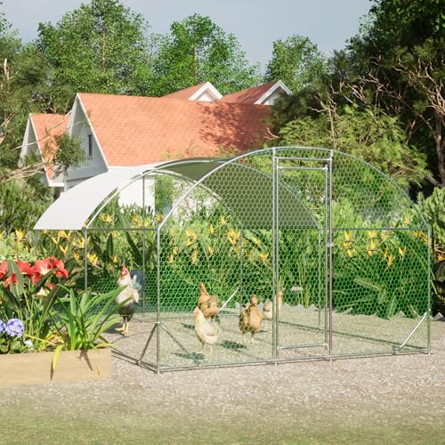 Large Metal Chicken Coop, Dome Walk-in Chicken Run with Waterproof UV-Resistant Cover for Outdoor Yard & Farm, Poultry Cage Pen for Chickens, Ducks & Rabbits, 13.1 FT x 9.8 FT x 6.6 FT, Silver - size: 13.1 FT x 9.8 FT x 6.6 FT