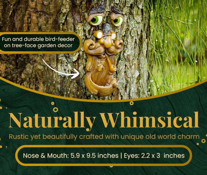 Tree Faces Decor Outdoor – Tree Hugger Yard Art Garden Decoration – Unique Bird Feeders for Outdoors and Indoors – Old Man Tree Art Brown - style: Tree Face bird feeder 2
