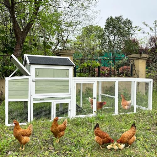Chicken Coop, Large Wooden Chicken Coop with Nesting Boxes & Run Cage for 3-6 Chickens, Outdoor Hen House Poultry Hutch Rabbit Cage with No-Slip Ramp & Pull-Out Tray for Backyard Farm(Gray Green) - color: grey green