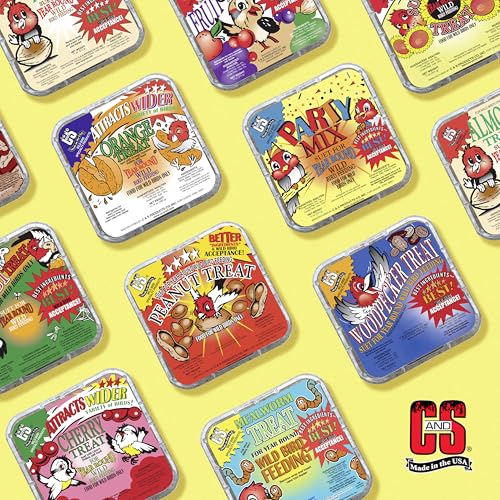 C&S Party Mix Suet Treat, Suet Cakes for Wild Birds, Pack of 8 | Suet cakes for woodpeckers, made with real party mix, use in a suet feeder year-round - style: Party Mix, 8 Pack