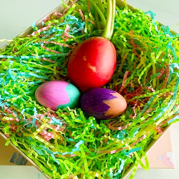 Lridescent Rainbow Easter Grass Crinkle Cut Paper, Raffia Basket Shreds Tissue Paper for Easter Egg Hunt, DIY Gift Packaging, Party Favors Decoration-100g /3.53oz(Rainbow)
