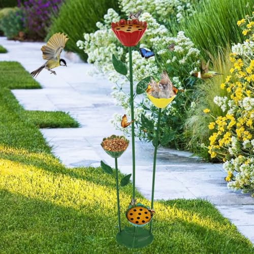 DREAMSOUL Flower Bee Watering Station, Multi-Height Bird Bath | Shallow Basins for Safe Sips, Weatherproof Metal Material, Ideal for Outdoor Garden Decor - size: 4PCS-D
