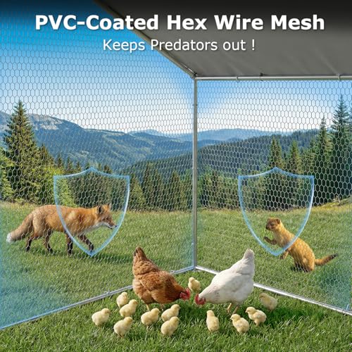 BOSSIN Bold Chicken Coop Run Large Metal Chicken Pen Outdoor, Chicken Runs for Yard with Cover, Poultry Cage Spire Shape Coop, Heavy Duty Walkin Waterproof and Anti-UV Cover for Rabbits - size: 78.0"L x 118.1"W x 76.8"H