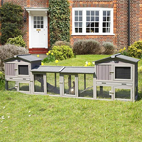 Aivituvin Rabbit Hutch Chicken Coop Bunny Rabbit Cage Duck House with Run Waterproof Roof for Outdoor, Plastic Tray, Expandable Design 114" LX21 WX33 H - size: 114" L x 21" W x 33" H