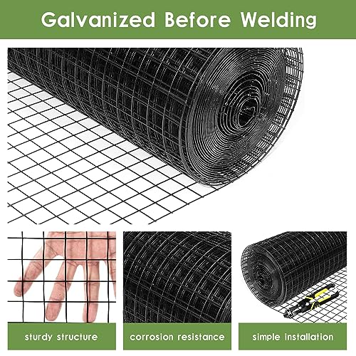 Tongmo 24" x 100' Black Hardware Cloth, 1inch Mesh Chicken Wire Fence, 19 Gauge Vinyl Coated Wire and Welded Wire Roll,Garden Fence, Poultry Netting for Rabbit/Duck/Chicken Coop