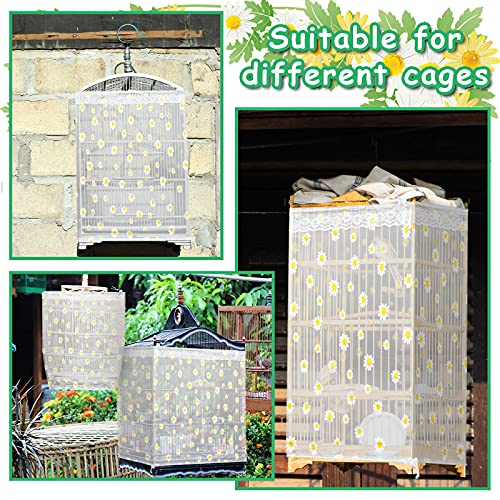 Shappy Large Bird Cage Net Cover for Seed Bird Cage Skirt Seed Catcher with Daisy Pattern Adjustable Nylon Protector for Budgie Parrot Parakeet Macaw(X-Large,White Daisy)