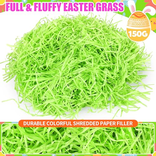 Seifar 5.3oz/150g Green Easter Grass Basket Filler, Recyclable Shred Paper Shred Fillers Easter Basket Grass for Easter Gift Basket Gift Wrapping Party Decorations - color: Green, size: 150g