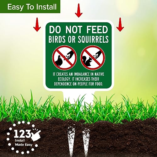 Do Not Feed Birds and Squirrels Sign, 7"x13", Heavy Duty Integrated Ground Stakes, Indoor/Outdoor Use, Rust Free Aluminum Composite, Made in USA by My Sign center - color: Birds/Squirrels, size: 7"x13"