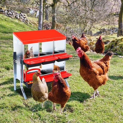 6-Hole Chicken Nesting Box with Removable Lid, Metal Chicken Coop with Roll Away Design/Easy Egg Collection/Ventilation Holes, for Chicken Coops, Duck Coops and Hens - color: Red, size: 6 holes with legs