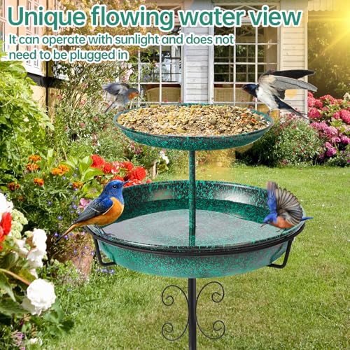 Bird Bath for Outside, 40 Inch Freestanding Birdbaths for Outdoors, Double Metal Bird Bath Feeder Bowls with Upgraded 5-Pronged Base for Garden Patio Yard Lawn Decor