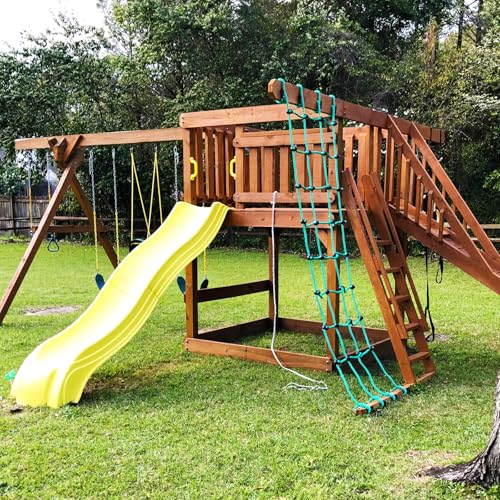 Climbing Cargo Net 30" x 139" Outdoor Climbing Net for Kids No-Knot Nylon Rope Climbing Ladder Net for Playground Treehouse, Swing Set, Backyard Climbing Frame, Playset - Green - color: Green - 30" X 139"