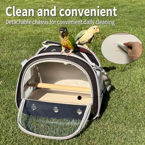 Bird Carrier,Bird Cage Parakeet Parrot Budgie Carrier Backpack for Small Birds, Travel Bird Cages with Perch, Transparent Ventilation Cockatiels, Lightweight Pet Carrier for Outdoor Use(Black) - color: Black