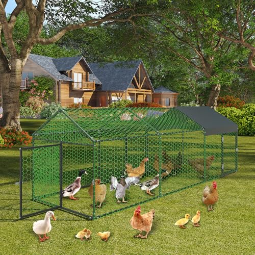 GarveeLife Metal Chicken Coop with Waterproof and Anti-UV Cover, Chicken Run for Yard with 3 Doors, Poultry Cage for Rabbit Duck Goose, 120 in x40 in x40 in, Black - color: Black spray, size: 120.0"L x 40.0"W x 40.0"H
