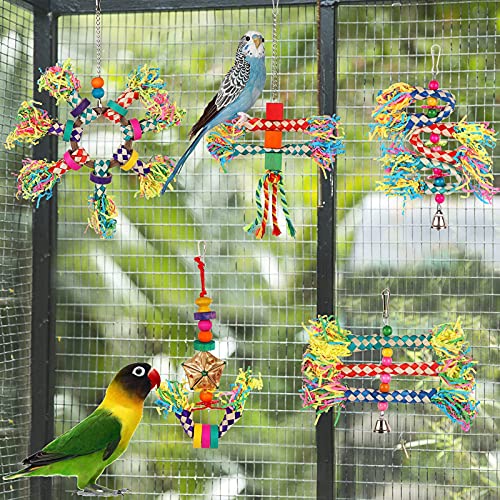 LifeIdeas 5PCS Bird Toys - Foraging, Shredding & Hanging Toys for Small to Medium Parrots, Conures, Cockatiels, Budgies, Lovebirds & Parrotlets - Bird Cage Accessories