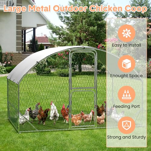 Large Walk-in Metal Chicken Coop for 10 Chickens,Heavy Duty Reinforced Wire Mesh Run with All-Weather Waterproof & Anti-UV Cover,Secure Lock - Outdoor Poultry Pen for Chickens,Ducks (Dome Roof) - size: Small Dome Roof Bottom Reinforcement S