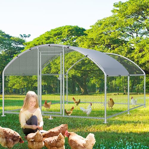 Large Metal Chicken Coop, Chicken Runs for Yard with Cover Walk-in Poultry Cage for 10 20 Chickens, Chicken Pen Duck Coop with Round Water-Resident Top and Feeding Door, Hen House 12.8Lx9.84Wx6.23H FT - size: 153.6"L x 118.1"W x 74.8"H
