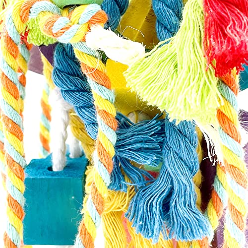20.5 inch Parrot Chewing Toys - Wooden Block Tearing and Cotton Rope Toys for Medium Large Extra Large Parrot Conures African Grey Amazon Cockatoo and Macaw