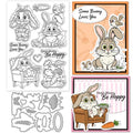 GLOBLELAND Easter Cartoon Rabbits Clear Stamps and Cutting Dies Set for Card Making Funny Bunny Silicone Transparent Stamp Easter Die Cuts for DIY Scrapbooking Embossing Photo Album - style: Cartoon Rabbits