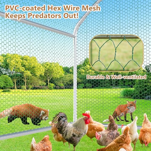 Large Metal Chicken Coop Run, 19.2x9.8x6.2 ft Chicken Runs for Yard with Cover, Walk-in Chicken Pen for 18-24 Hens, Anti-Rust Poultry Cage with Stable Wind-Resistant Dome Roof Design - color: Dome Roof, size: 230.3"L x 118.1"W x 74.8"H