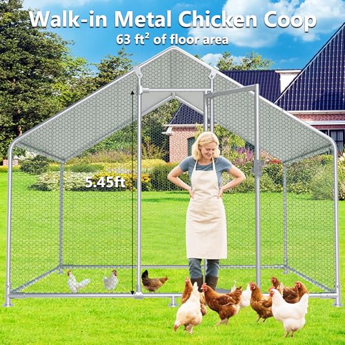 HITTITE Large Metal Chicken Coop with Run, 9.84 x 6.4 x 6.56 ft Walk in Poultry Cage Chicken Run Pen, Outdoor Chicken Runs for Yard with Waterproof & Anti-UV Cover - size: 118.0"L x 76.8"W x 78.7"H