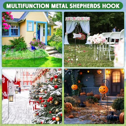 Hicarer 12 Pcs Shepherds Hooks for Outdoor 45 Inch 1/3 Bird Feeder Pole Rust Resistant Steel Shepard Hooks for Wedding Garden Bird Feeders Hanging Lanterns Solar Outdoor Lights - size: 45 Inch