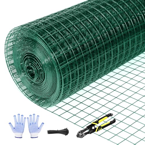 Tongmo 24" x 100' Green Chicken Wire Fencing, 19 Gauge Green Wire Fence, 1"x1" Mesh Size Metal Welded Wire Garden Fence Roll, Poultry Netting for Rabbit/Duck/Chicken