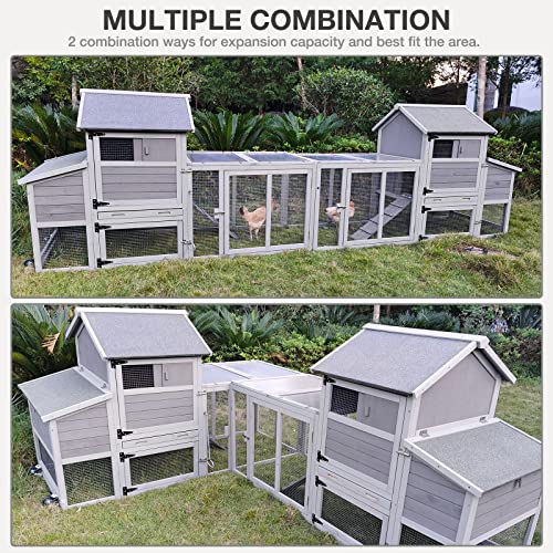 Large Chicken Coop Expandable Chicken House for Outdoor with Wheels, Nest Box, Leakproof Pull-on Tray and UV-Resistant Roof Panel - color: Grey (AIR27)