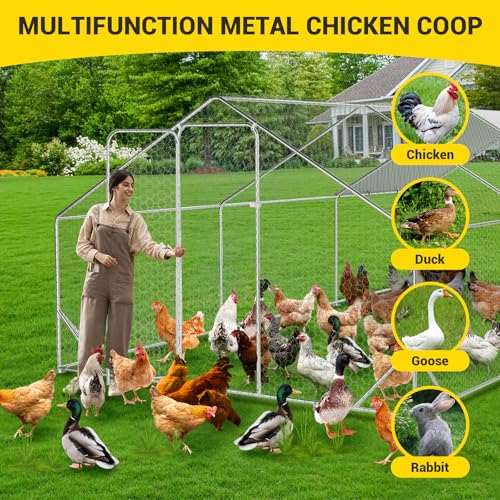 GarveeLife Large Chicken Coop, Metal Chicken Run with Anti-Ultraviolet Waterproof Cover, Spire Roof Walk in Poultry Cage, Outdoor Chicken Pen for Backyard and Farm Use, 9.8 ft x 19.7 ft x 6.6 ft - size: 118.1"L x 236.2"W x 78.7"H