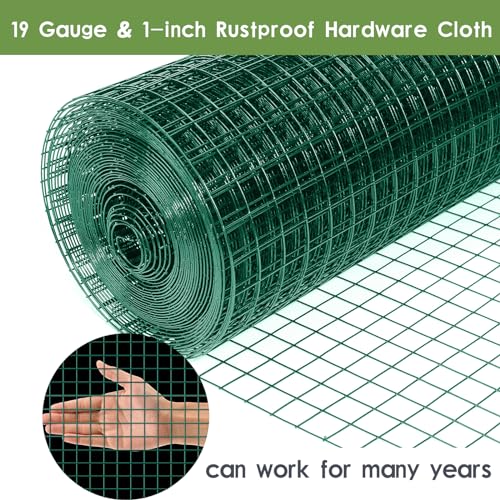 Tongmo 24" x 100' Green Chicken Wire Fencing, 19 Gauge Green Wire Fence, 1"x1" Mesh Size Metal Welded Wire Garden Fence Roll, Poultry Netting for Rabbit/Duck/Chicken