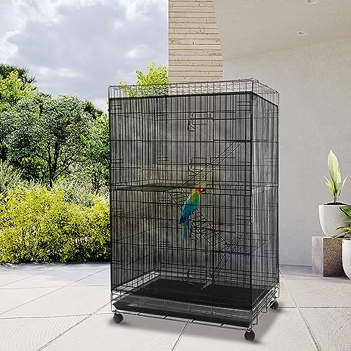 118 x 39.4 inch in Circumference and Width Adjustable Birdcage for Parrot,Black | Seed Feather Catcher Bird Cage Net Cover Soft Skirt Guard Birdcage Nylon Mesh Netting - color: Black